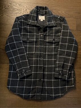 Tilly's Charcoal Windowpane Button-Up Shirt Jacket Size L